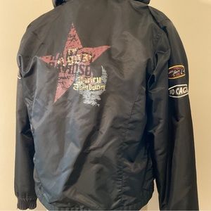Harley 06' Reversible heavy duty nylon/sweater hooded bomber Jacket-Womans large